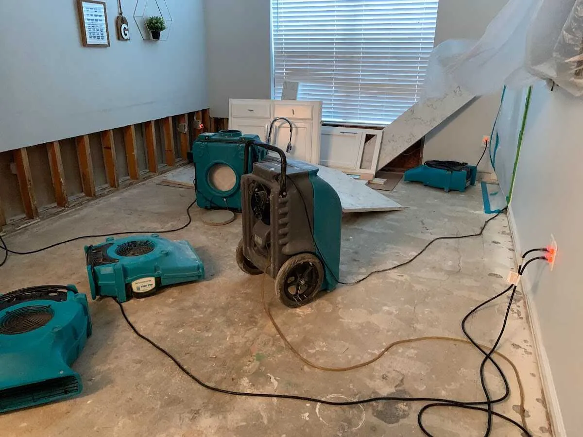 Dehumidifier in flood-cut room for Water Damage Restoration in Fife